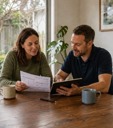 Couple reviewing home energy options together